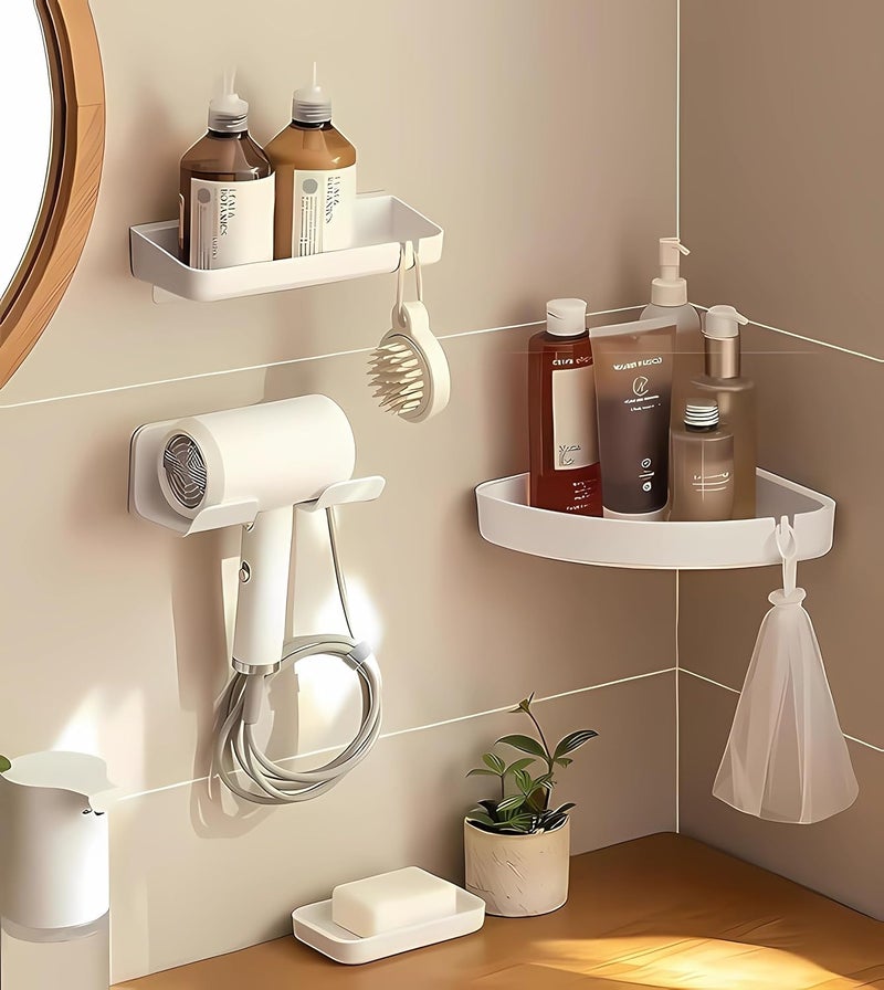 SUPTEC Universal Hair Dryer Holder, Blow Dryer Hanger Wall Mount for Hair Dryer Hook with Plug&Cord Organizer Self Adhesive for Cabinet Bathroom(2 Pack White) - Image 4